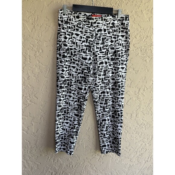 Krazy Larry Women 16 Stretch Control Pull On Pants Black White Chain Links Print - Picture 1 of 7